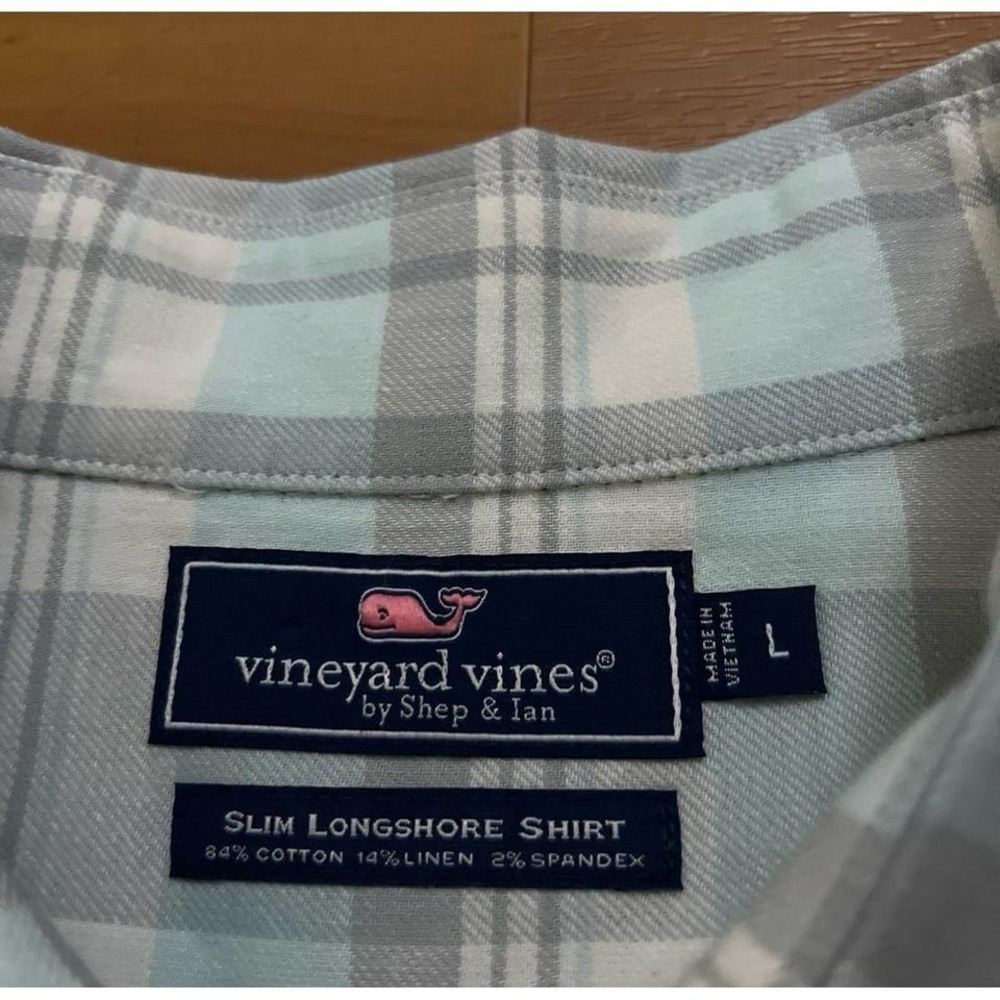 Mens Vineyard Vines Slim Longshore Silk Blend Plaid Button Down Casual Shirt - Picture 3 of 6
